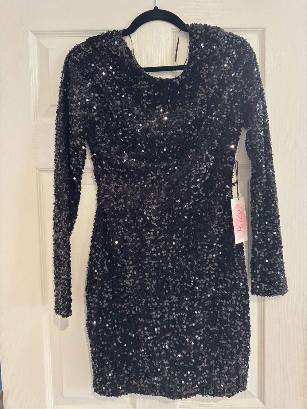 Women's Black Long-Sleeve Sequin Party Dress